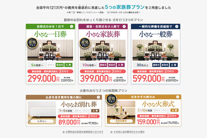選べる5つの家族葬プランのイメージ画像